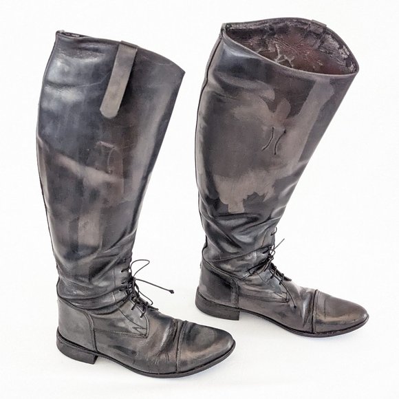 ๐ Vintage Leather Laced Wide Calf Riding Boots - Men's Size 9.5 Extra Wide ๐ - Picture 2 of 10